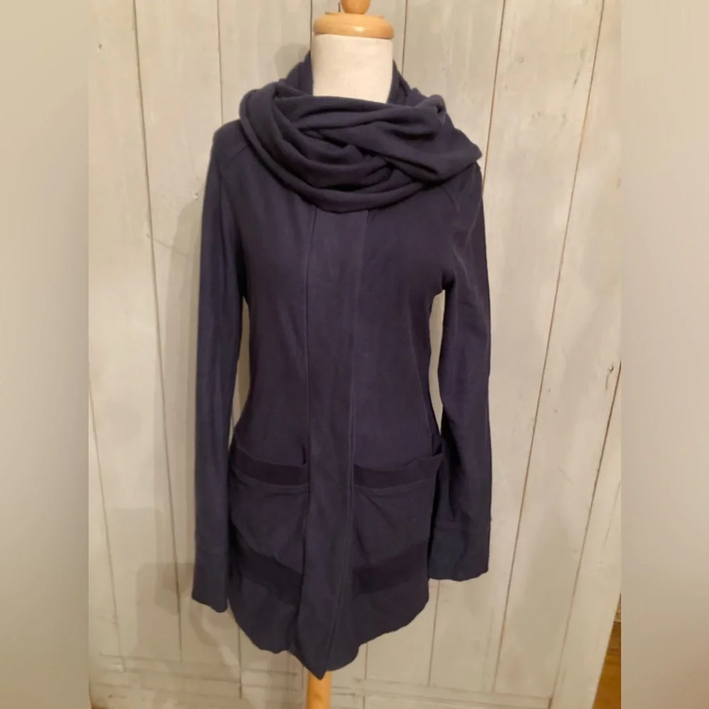 Beyond Yoga Scarf Sweater Fleece Jacket Navy Blue Organic Cotton Size‎ M